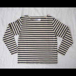 MHL MARGARET HOWELL Beige Dark Navy Stripe Long Sleeve Shirt Made in Japan Sz 2